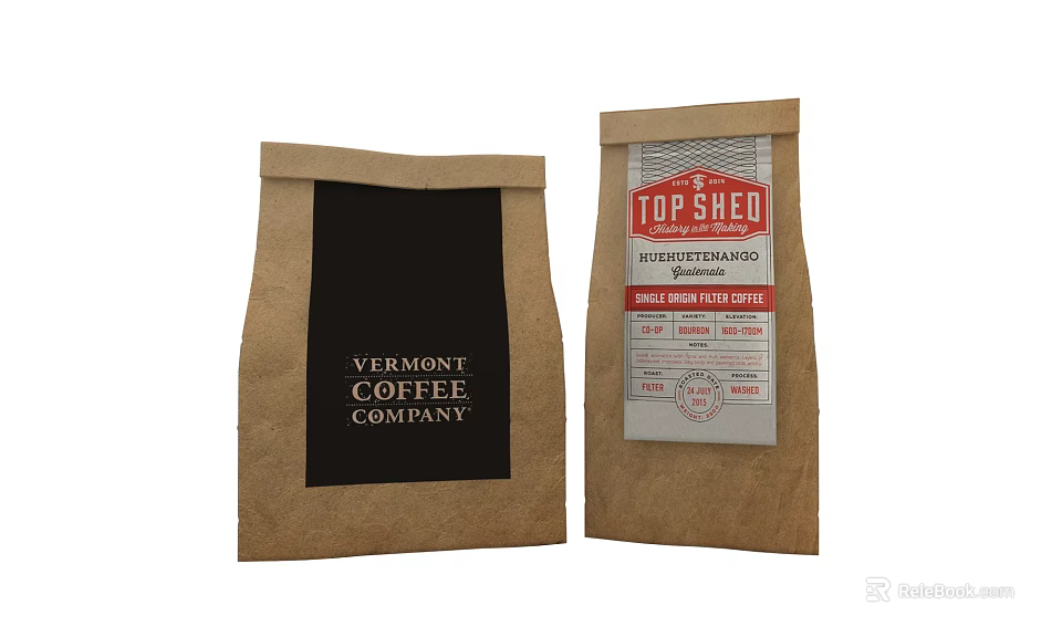 Vermont Coffee Roasters And Top Shed Butterscotch Single Estate Coffee Bags 3d model 