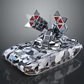Advanced Futuristic Tank Featuring Silver Gray Camouflage And Red Triangular Missile Launchers