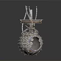 Mechanical Industrial Equipment With Spherical Base Metal Frame Spikes And Circular Components