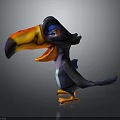 Cartoon Toucan Character With Vibrant Orange Beak Blue Eyes Playful Expression And Black Body