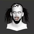 3D Character Head Model Featuring Dreadlock Hairstyle Bearded Male Face White Neck Gray Background