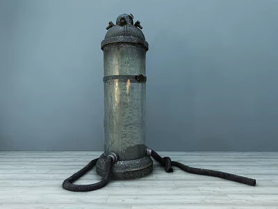 Medical Device With Cylindrical Metal Structure Top Valve Components And Bottom Black Hoses 3d model