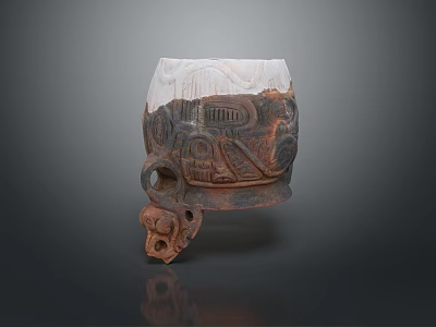 Handcrafted Clay Pot With Intricate Carvings And Decorative Handle For Home Use 3d model
