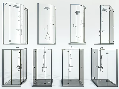 Modern Transparent Glass Shower Enclosures With Different Curved And Square Bathroom Designs 3d model