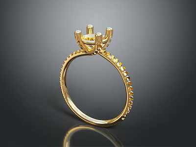 Elegant Gold Ring Design With Sparkling Side Stones And Intricate Band Details 3d model
