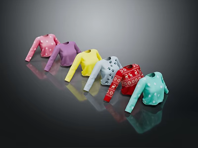 Trendy Colorful Long Sleeve Sweaters With Various Patterns In Multiple Hues 3d model