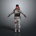 Tactical Military Soldier in Blood Stained Uniform With Vest Hat and Full Gear Standing Pose