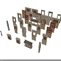 Small Architectural Models Featuring Various Style Houses And Wall Structures In Brown Red