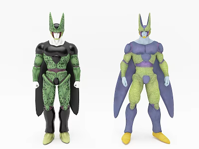 Collectible Dragon Ball Android Cell Action Figures With Black Green And Purple Green Color Schemes 3d model