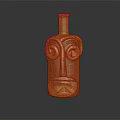 Red Face Shaped Ceramic Vessel With Artistic Eye And Mouth Design On Dark Surface