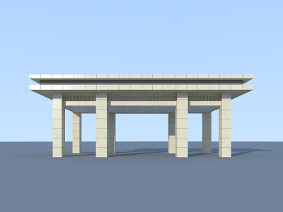 Modern Architectural Pavilion Structure With Stone Columns And Flat Roof Design 3d model