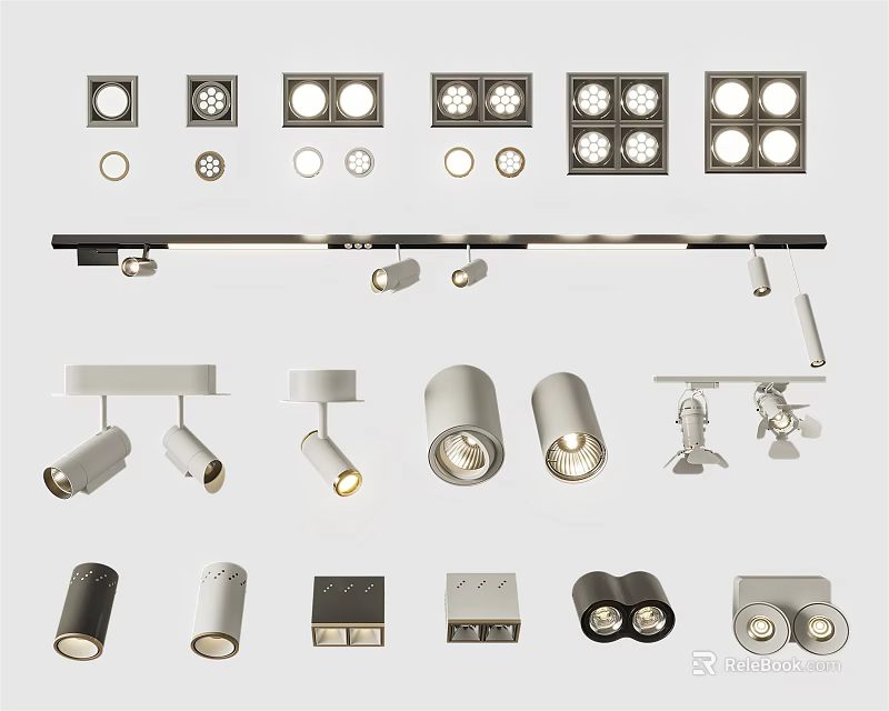 Various Modern Recessed and Spot Lights with Stylish Designs for Interior Lighting 3d model