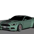 Light Green Modified Ford Mustang Sports Car With Black Stripes And Sporty Wheels
