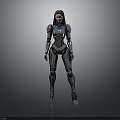 Futuristic Sci Fi Female Character Wearing Blue Black Mechanical Armor Standing