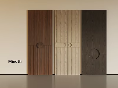 Minotti Wooden Wardrobe Doors With Wood Grain And Circular Details In Different Colors 3d model