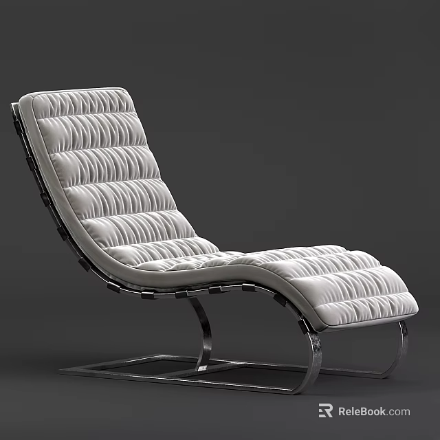 Modern White Padded Sofa Bench With Striped Stitching And Metal Frame 3d model 