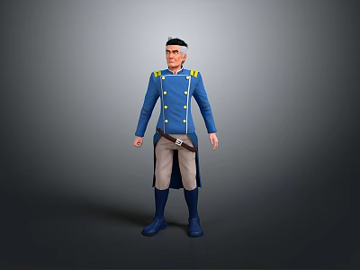 Game and Movie Character in Blue Coat with Yellow Accents Light Pants and Blue Boots 3d model