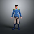 Game and Movie Character in Blue Coat with Yellow Accents Light Pants and Blue Boots