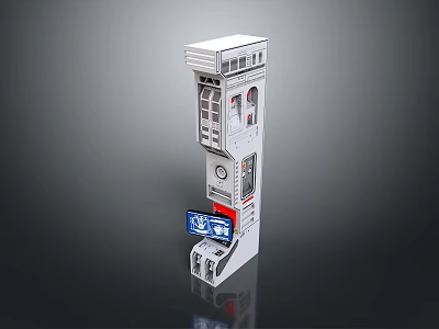 Scenic View Featuring White Tower With Blue Screen And Red Accents 3d model
