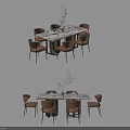 Modern Elegant Dining Table Set with Marble Tabletop and Comfortable Dining Chairs 3d model
