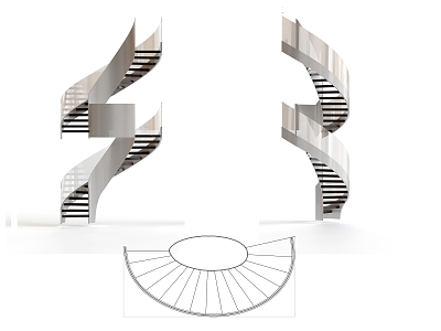 Rotating Stairs Glass Handrail Steel Plate Handrail Hollow Step Stairs 3d model