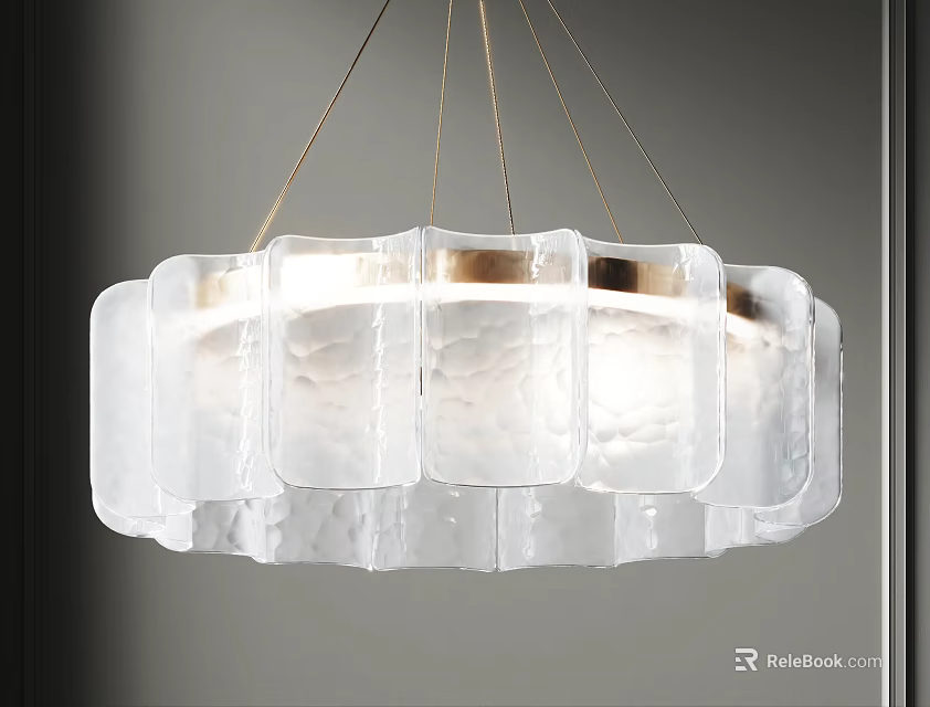 Modern Textured Glass Chandelier With Golden Metal Frame And Soft Light Design 3d model 