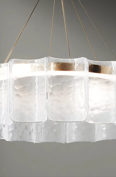 Modern Textured Glass Chandelier With Golden Metal Frame And Soft Light Design 3d model