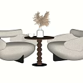 Beige Plush Casual Sofa Set with Curved Armrests Small Round Table and Pampas Grass Decor
