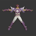 Game And Movie Character With Red Hair Purple White Armor Arms Outstretched Stylish Pose