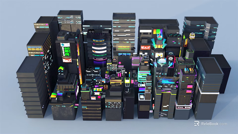 Other Futuristic Cyberpunk Architecture With Colorful Neon Lights And Tall Buildings 3d model 