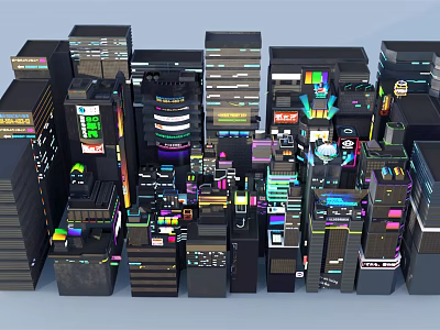 Other Futuristic Cyberpunk Architecture With Colorful Neon Lights And Tall Buildings 3d model