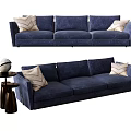 Navy Blue Multi Seater Sofa With Decorative Pillows And Small Round Side Table 3d model