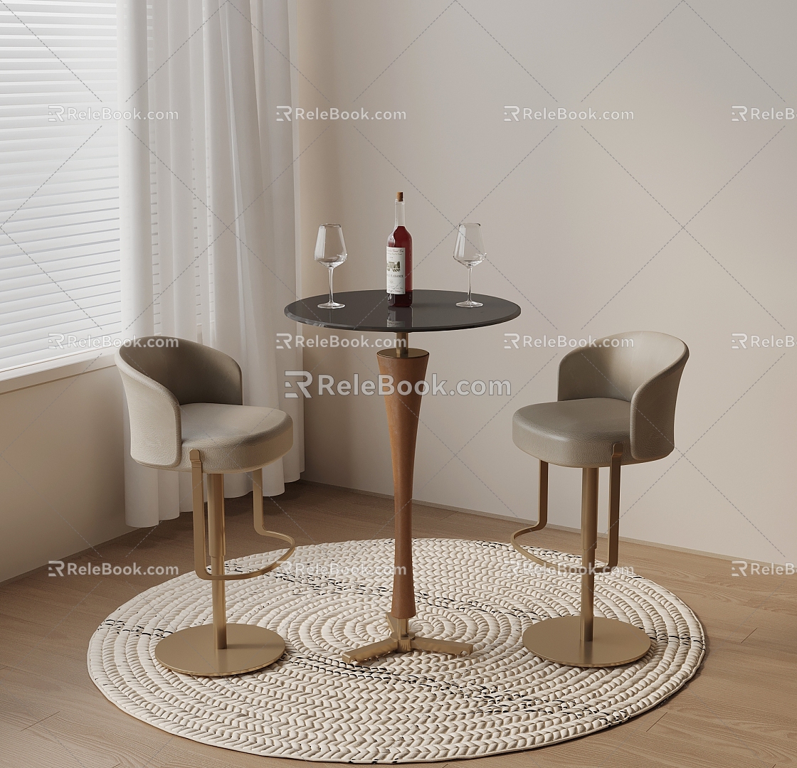 Bar Stool Red Wine Glass Carpet 3d model