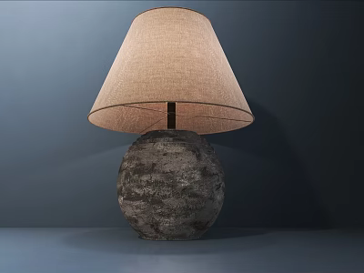 Modern Table Lamp With Textured Round Base And Beige Fabric Cone Shade 3d model