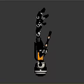 Detailed Mechanical Robot Arm Featuring Black Body And Orange Joints On Gray Background
