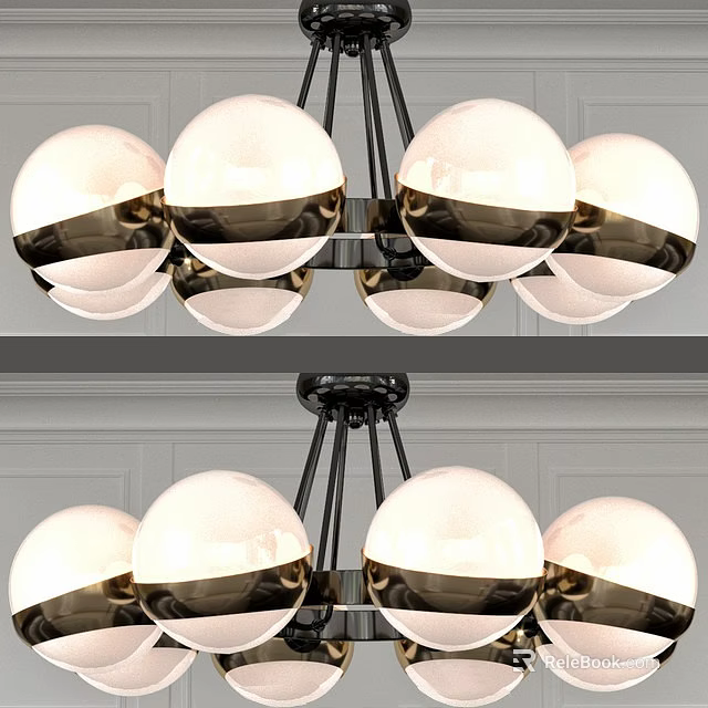 Modern White Globe Chandelier With Black Metal Frame For Living Room Decor 3d model 