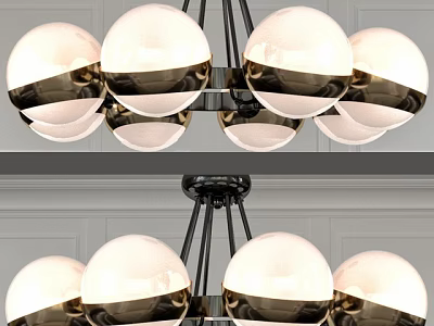 Modern White Globe Chandelier With Black Metal Frame For Living Room Decor 3d model