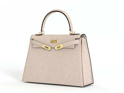Structured Beige Leather Handbag With Elegant Design And Golden Hardware Details 3d model