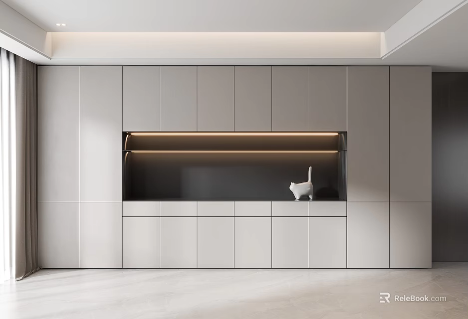 Modern Light Gray Wine Cabinet With Built in Lighting And Decorative Ornament Drawers 3d model 