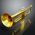 Golden Brass Trumpet Instrument with Shiny Surface and Reflection on Dark Background