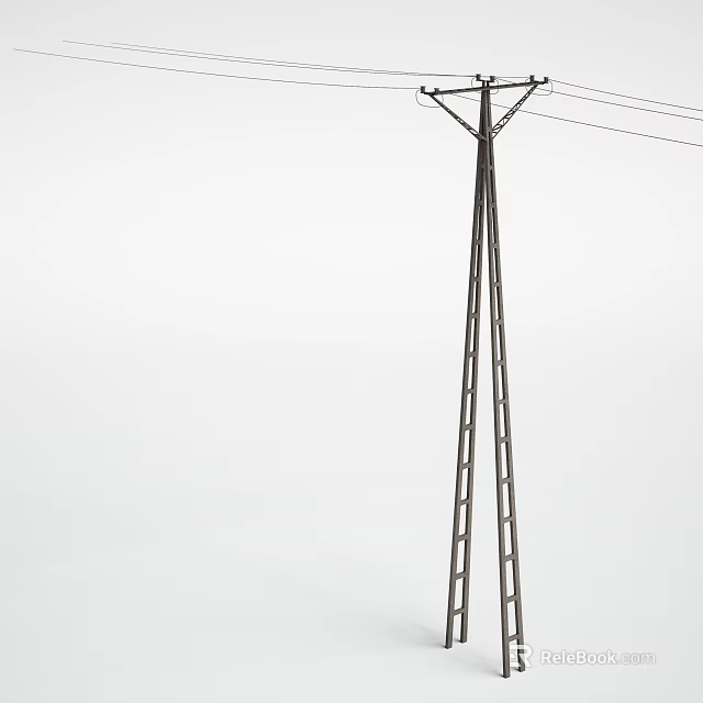 Roadside Infrastructure Featuring Tall Electric Power Pole With Overhead Power Lines And Metal Support Structure 3d model 