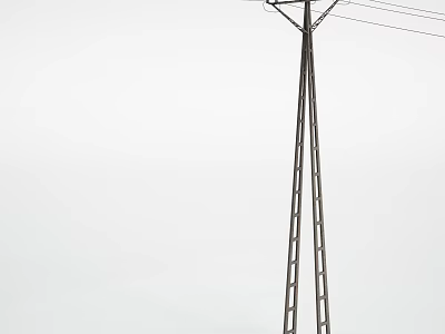 Roadside Infrastructure Featuring Tall Electric Power Pole With Overhead Power Lines And Metal Support Structure 3d model