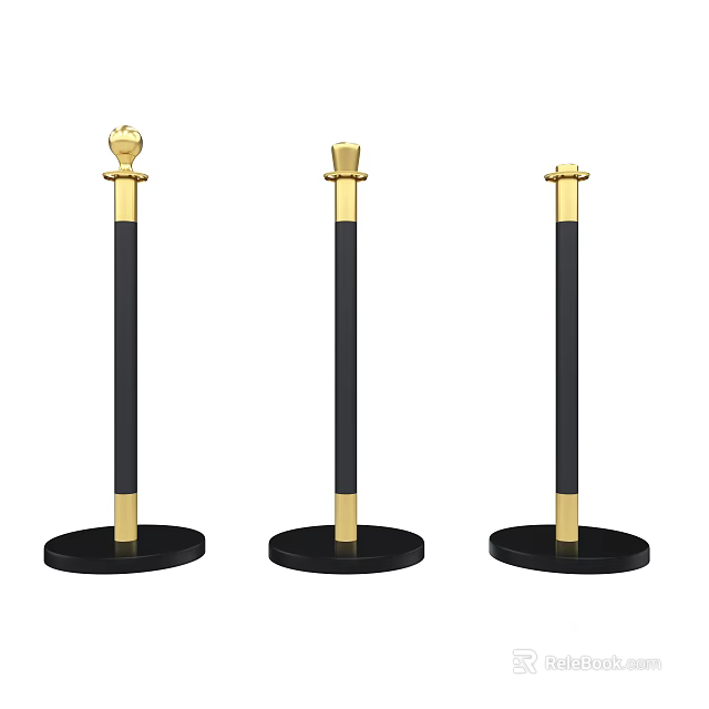 Three Floor Standing Decorative Stanchions With Gold Top Black Pole Base 3d model