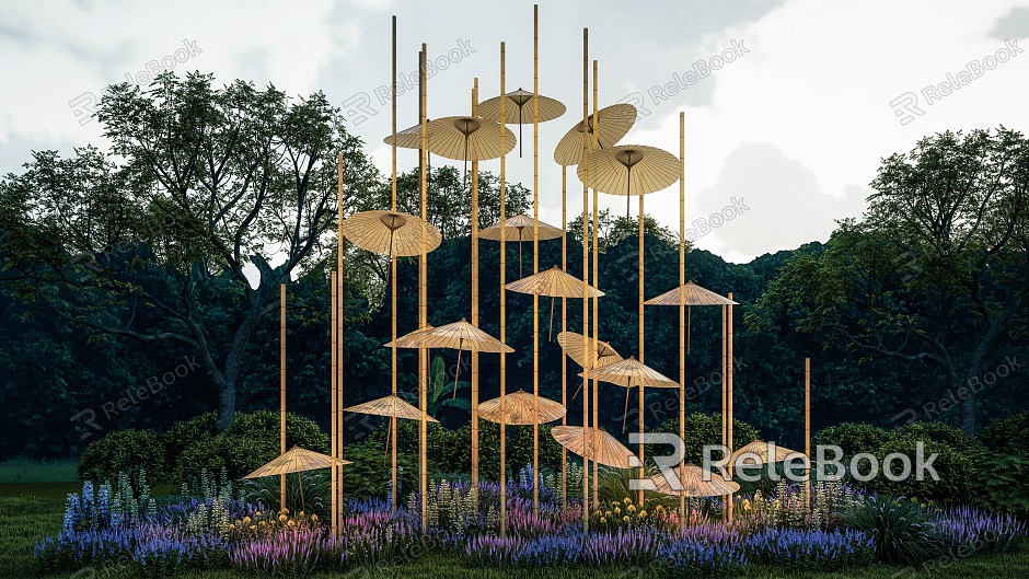 New Chinese City Sculpture Outdoor Bamboo Structure Oil Paper Umbrella Sculpture Sculpture Sculpture Sculpture for Public Art Installation Sculpture model