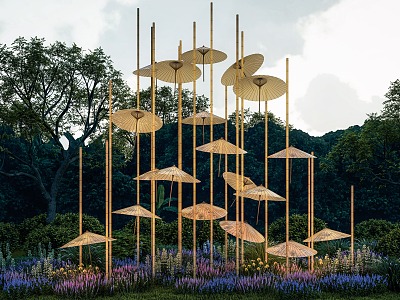 New Chinese City Sculpture Outdoor Bamboo Structure Oil Paper Umbrella Sculpture for Public Art Installation Sculpture model