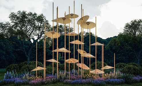 New Chinese City Sculpture Outdoor Bamboo Structure Oil Paper Umbrella Sculpture for Public Art Installation Sculpture 3d model