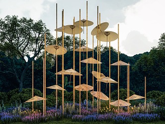 New Chinese City Sculpture Outdoor Bamboo Structure Oil Paper Umbrella Sculpture for Public Art Installation Sculpture 3d model