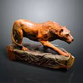 Handcrafted Brown Lion Sculpture In Dynamic Walking Pose With Stone Base 3d model