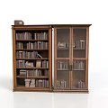 Vintage Wooden Bookcase Set With Open Shelves And Glass Doors Filled With Books