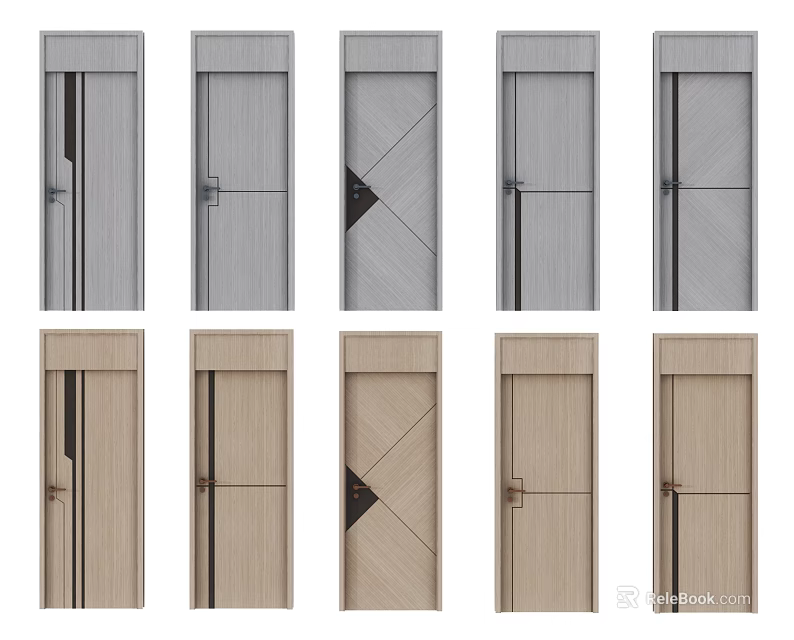 Modern Swing Doors Featuring Various Panel Designs And Color Options Collection 3d model